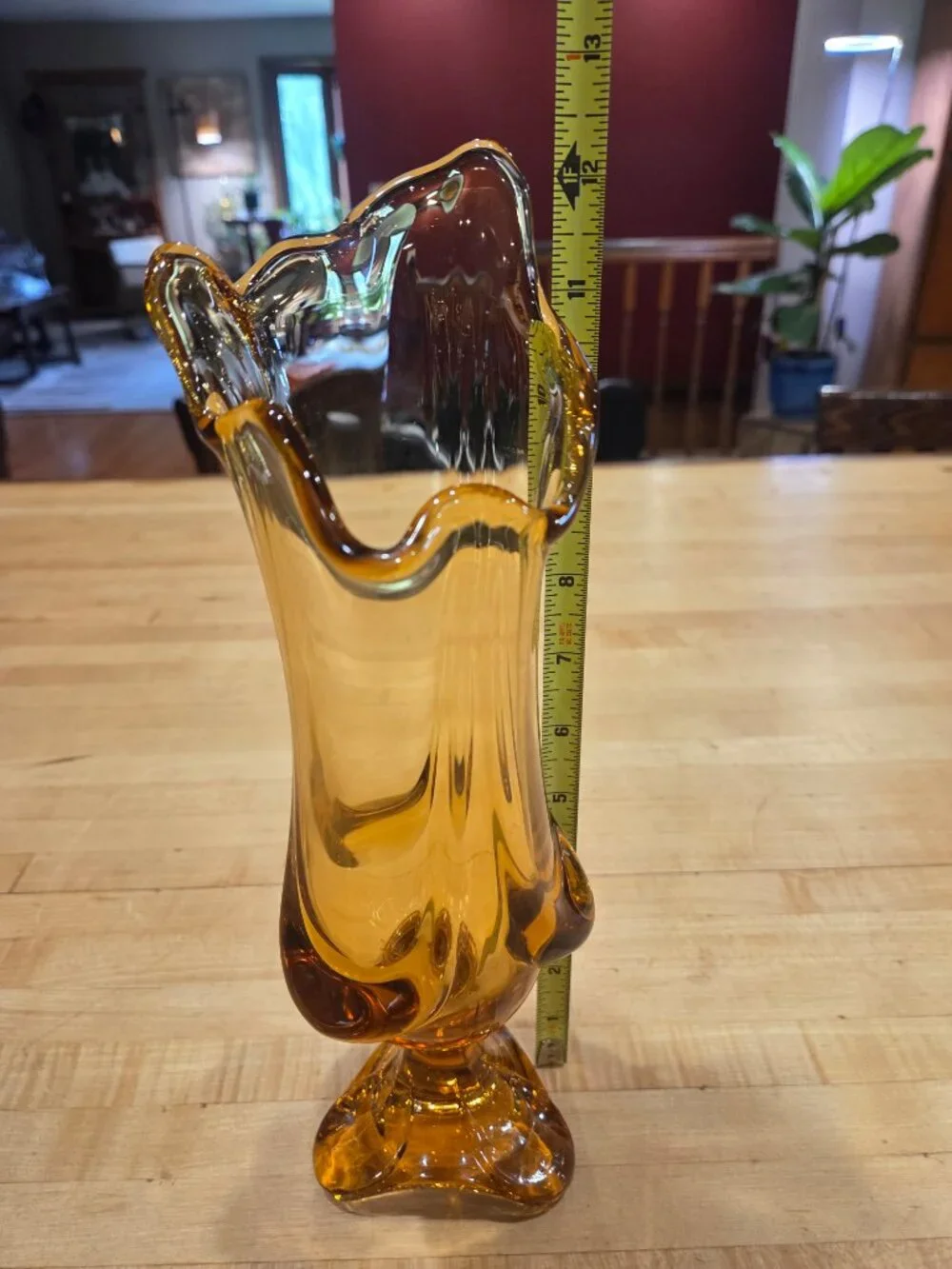 Vintage MCM Viking Amber Epic Drape Swung Vase 12.5